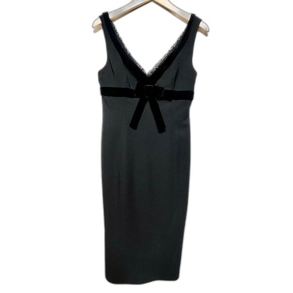 Red Valentino Little Black Dress with Velvet Trim and Bow Details 6 - Picture 2 of 16